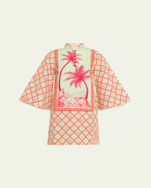 Palm Panel Mini Kaftan Dress